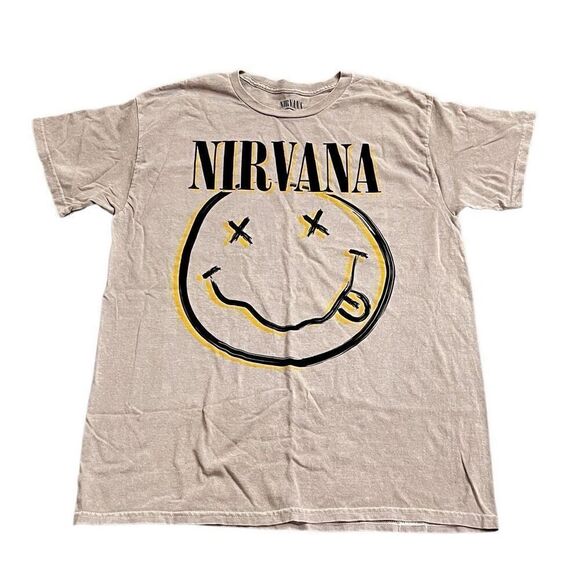 Nirvana Tan Smile Tee Womens Men’s Graphic Band Crewneck Shirt Size Large New - Picture 1 of 5